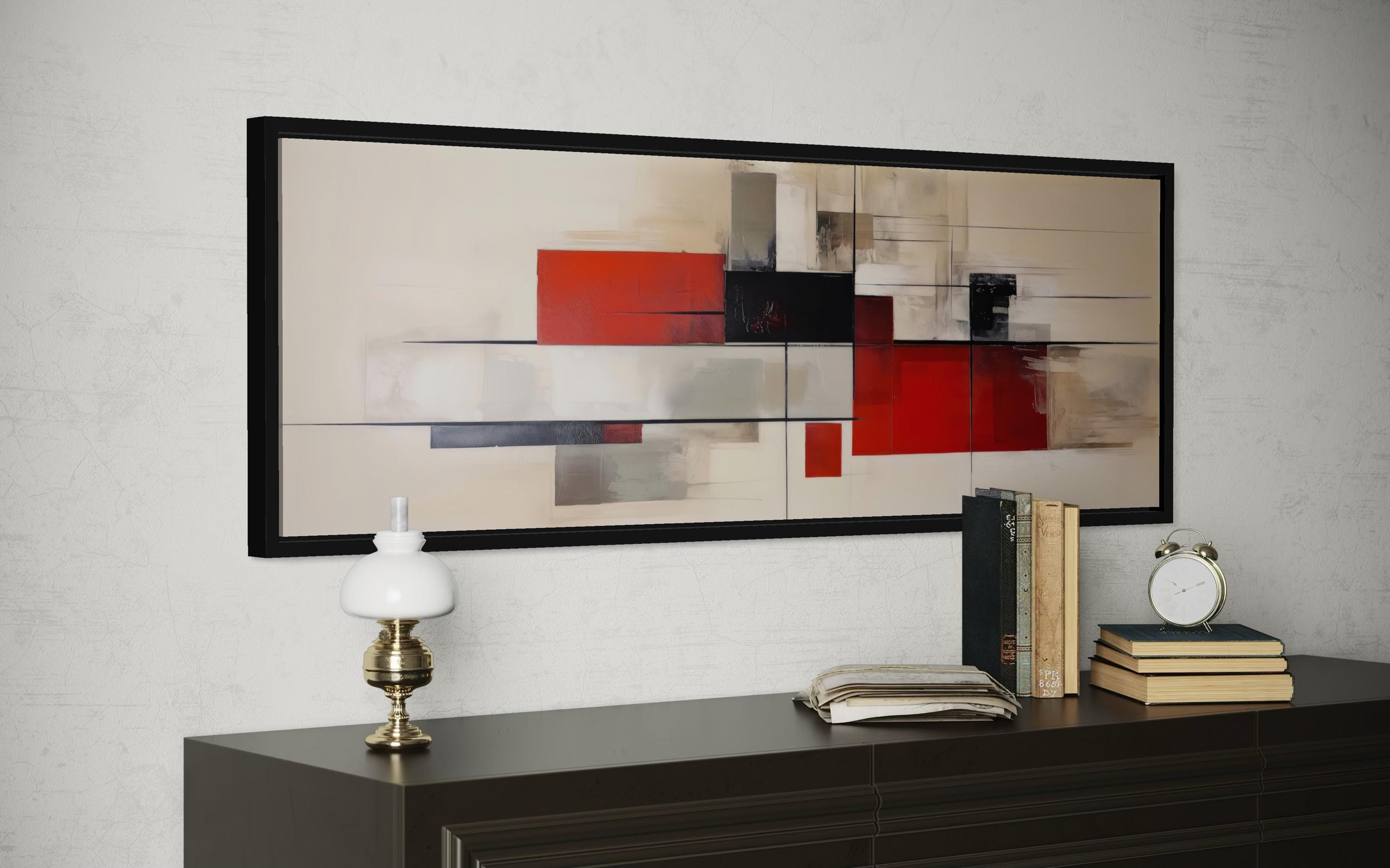 Mid Century Modern Abstract Wall Art Horizontal Canvas Print, Red Beige ...