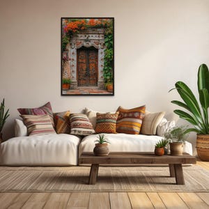 Mexican Wall Art, Colorful Mexican Door Painting Canvas PRINT, Traditional Hacienda Architecture Wall Decor Ready To Hang