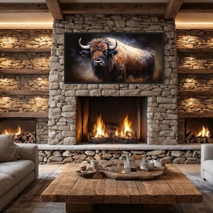 American Buffalo Extra Large Wall Art - Farmhouse, Living Room Art - Bison Painting Printed On Canvas Framed, Unframed, Ready To Hang