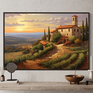 Impresión de lienzo de pintura de paisaje de la Toscana, arte de la pared de las colinas onduladas de la Toscana, decoración de la pared de Italia enmarcada lista para colgar