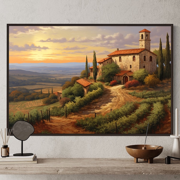 Tuscany Landscape Painting Canvas Print, Rolling Hills Of Tuscany Wall Art, Italy Wall Decor Framed Ready to Hang