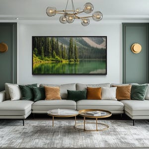 Tranquil Mountain Lake Wall Art - Forest Reflection In Green Waters, Nature Landscape Canvas Print, Cabin And Lodge Wall Decor Ready To Hang