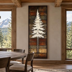 Tall Vertical Pine Tree Canvas Print – Rustic Wood Style Forest Tree Wall Art, Cabin Hallway Entryway Wall Decor Framed Ready To Hang
