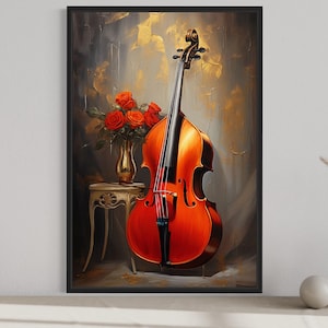 Double Bass Wall Art, Classical Music Instruments Wall Decor, Gift for Musicians, Music Room Wall Art Framed Unframed Ready to Hang