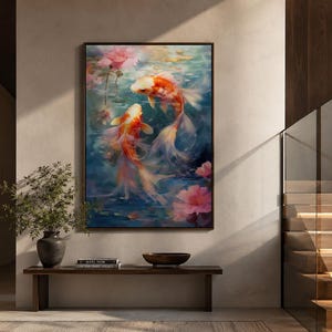 Koi Fish Wall Art - Watercolor Japanese Painting - Zen Vertical Canvas Print - Housewarming, Wedding Gift - Framed Or Unframed Ready To Hang