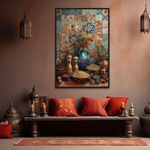 Indian Kitchen Wall Art - Spices And Herbs Painting Canvas PRINT, Traditional Indian Home Decor Framed  Ready To Hang
