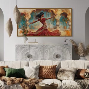 Indian Woman Dancing Traditional Dance Painting Canvas PRINT, Indian Wall Art Framed Ready To Hang