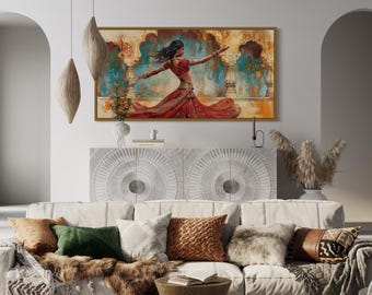 Indian Woman Dancing Traditional Dance Painting Canvas PRINT, Indian Wall Art Framed Ready To Hang