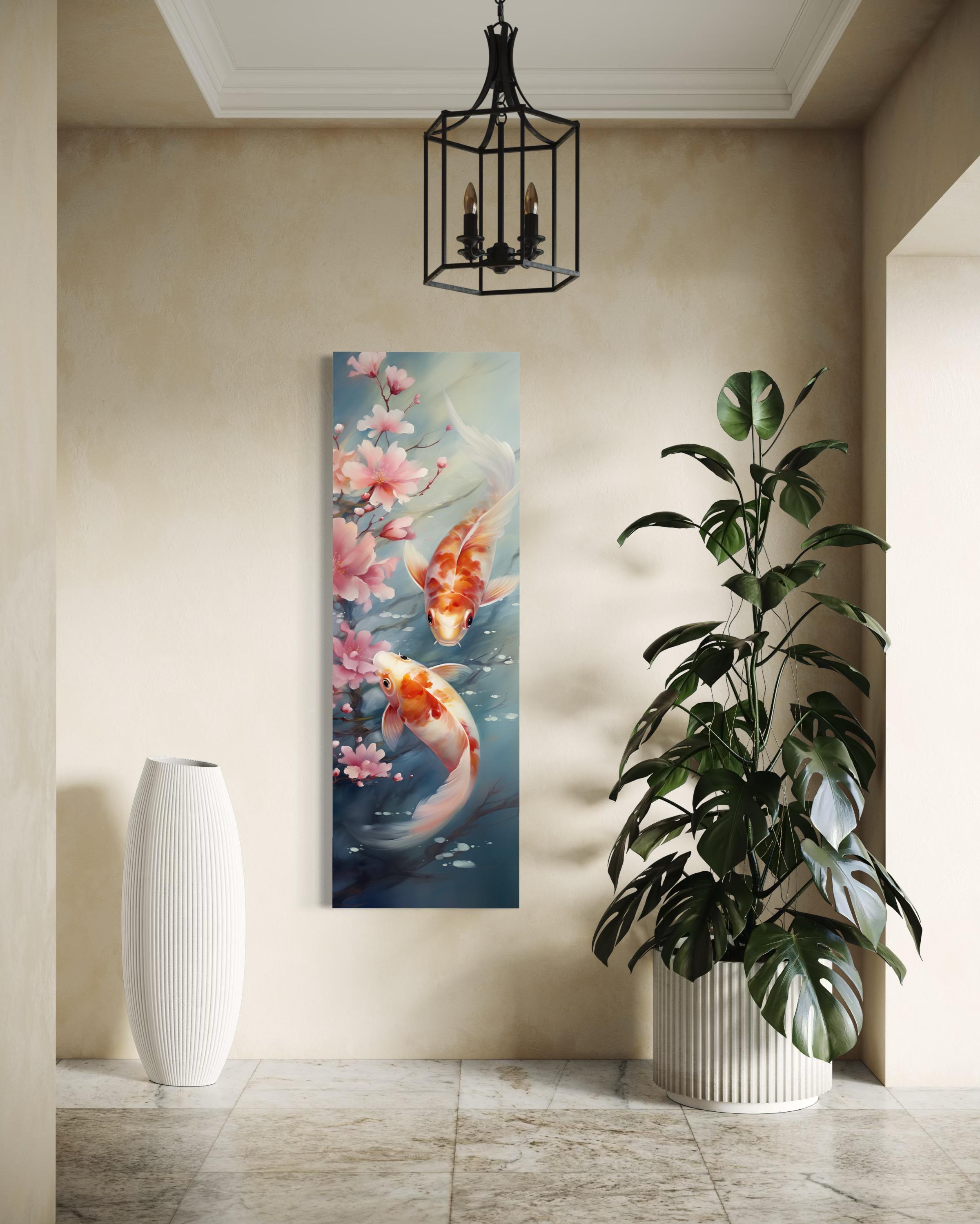 Koi Fish Wall Art, Vertical Narrow Japanese Fish Zen Painting Canvas ...