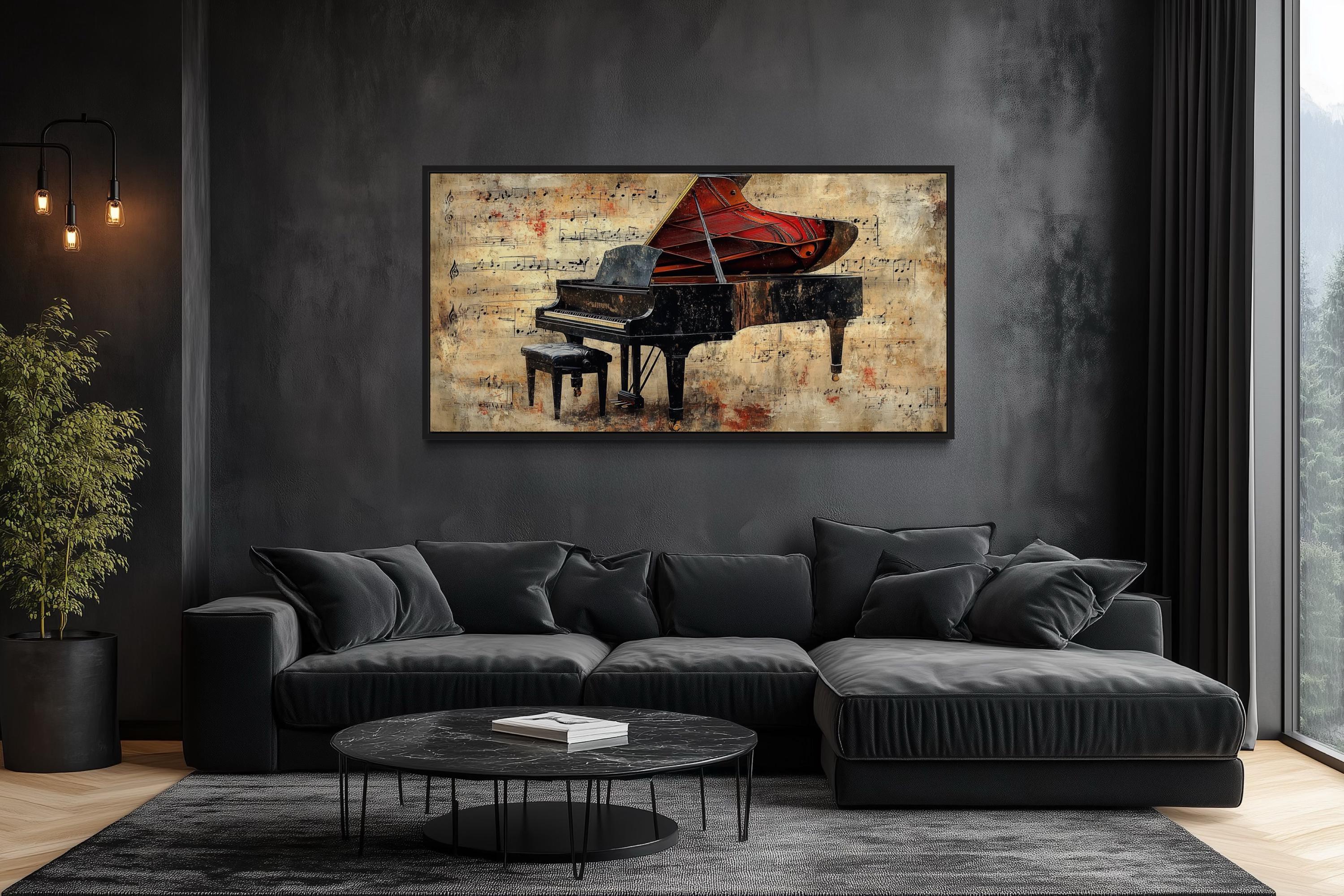 Grand Piano Wall Art With Music Notes, Vintage Style Music Room Canvas ...