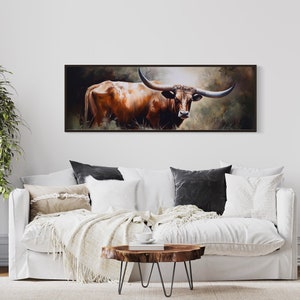 Texas Longhorn Cow Oil Painting Printed on Long Panoramic - Etsy