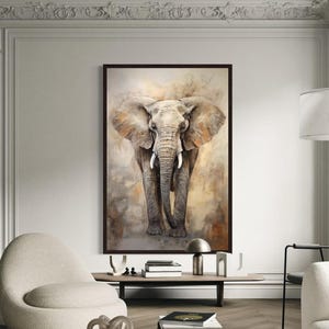 African Elephant Wall Art, Abstract Painting Extra Large Canvas PRINT, Man Cave, Game Room Decor, Framed Or Unframed Ready To Hang