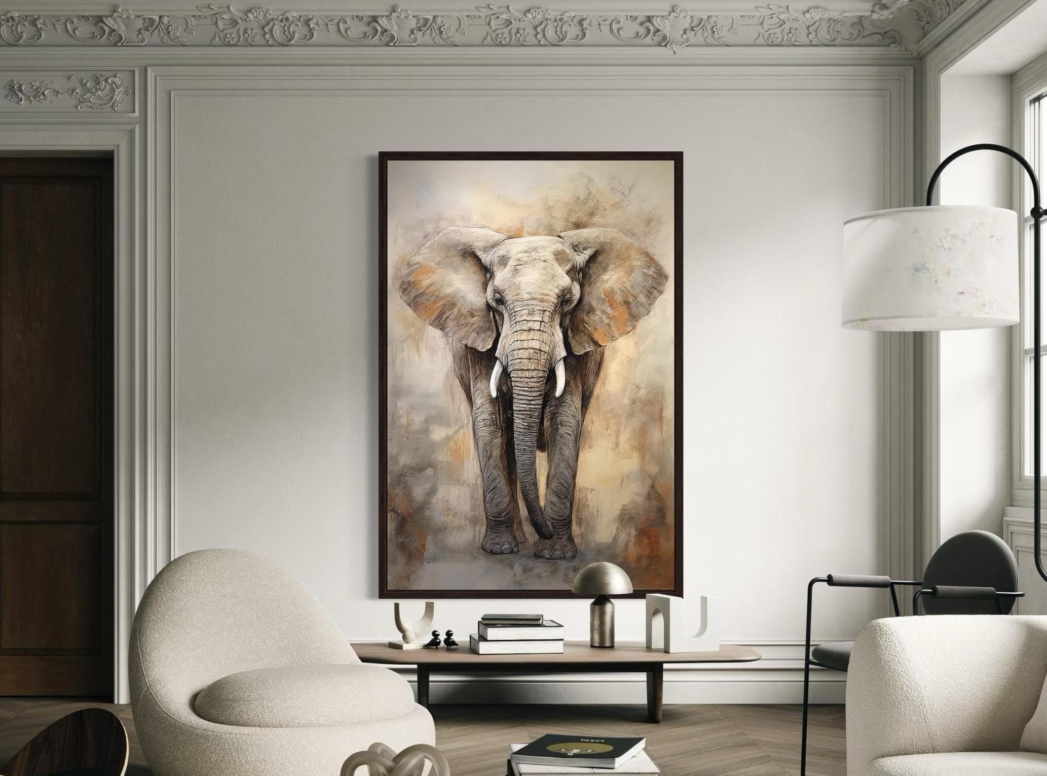 African Elephant Wall Art, Abstract Painting Extra Large Canvas PRINT ...