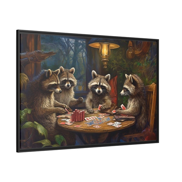 Raccoons Playing Poker - Game Room Wall Art - Poker Room Decor - Man Cave Wall Art Framed Ready To Hang