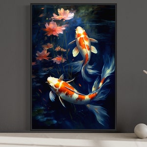 Koi Fish Painting Canvas Print - Watercolor Zen Japanese Koi Wall Art, Housewarming Gift - Framed Or Unframed Ready To Hang