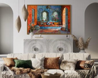 Indian Living Room Wall Art - Colorful Interior Canvas Print, Rajasthani Style Home Decor Framed Ready To Hang