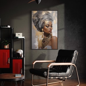 African Woman Painting Canvas PRINT, Beautiful Black Woman Portrait Wall Art, Extra Large Wall Decor Framed Ready To Hang