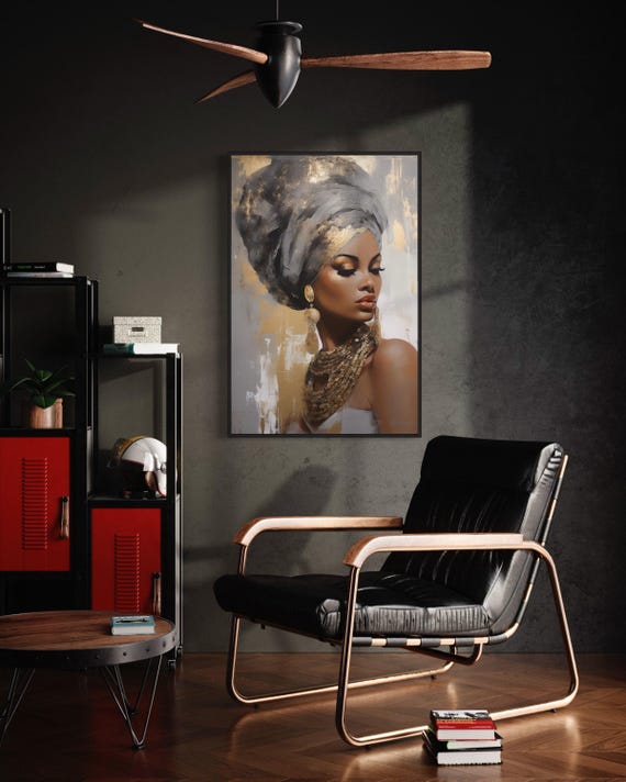 African Woman Painting Canvas PRINT, Beautiful Black Woman Portrait Wall Art, Extra Large Wall Decor Framed Ready To Hang