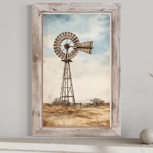 Windmill Painting Canvas PRINT, Farmhouse Wall Art, Rustic Old Farm Decor, Barn Style Wall Decor Framed Ready To Hang