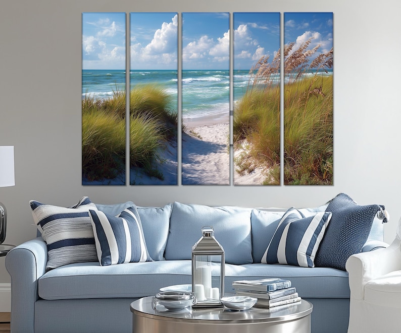 Set of 5 Coastal Beach Canvas Prints - Ocean Dunes and Sea Grass Wall ...
