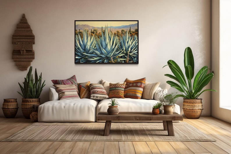 Desert Agave Wall Art Printed on Canvas - Horizontal Painting ...