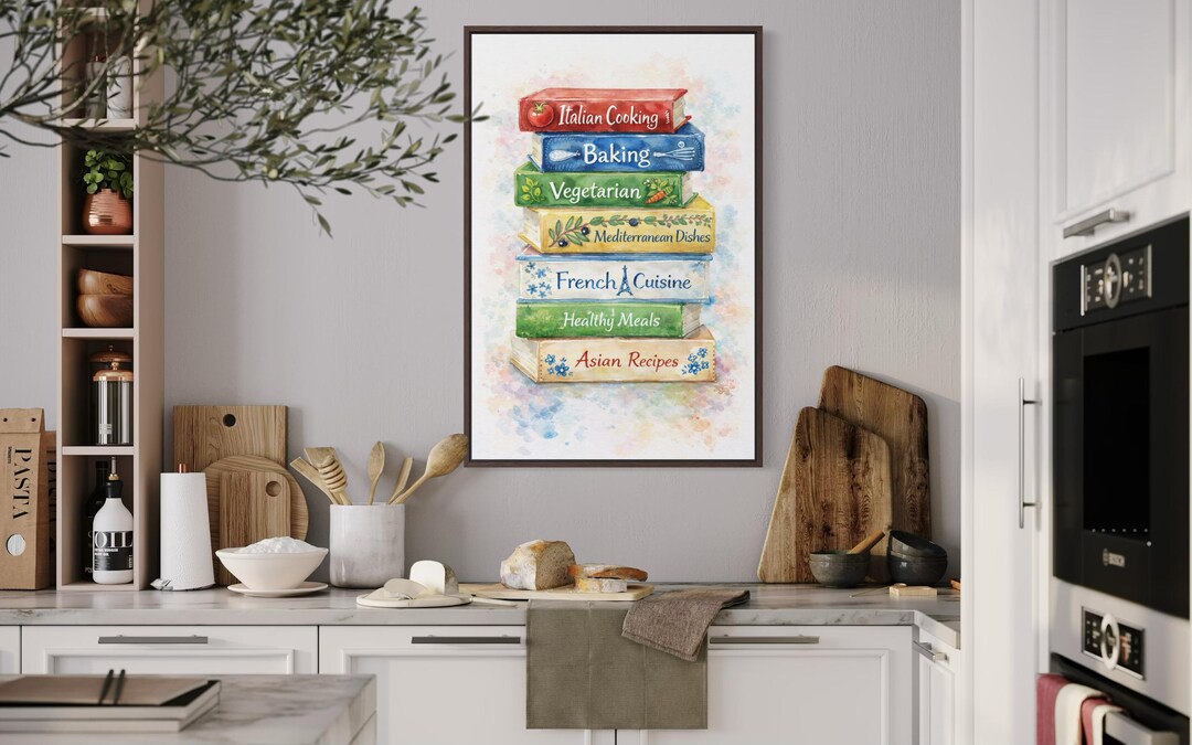Colorful Stack of Cookbook Wall Art Watercolor Painting Canvas Print ...