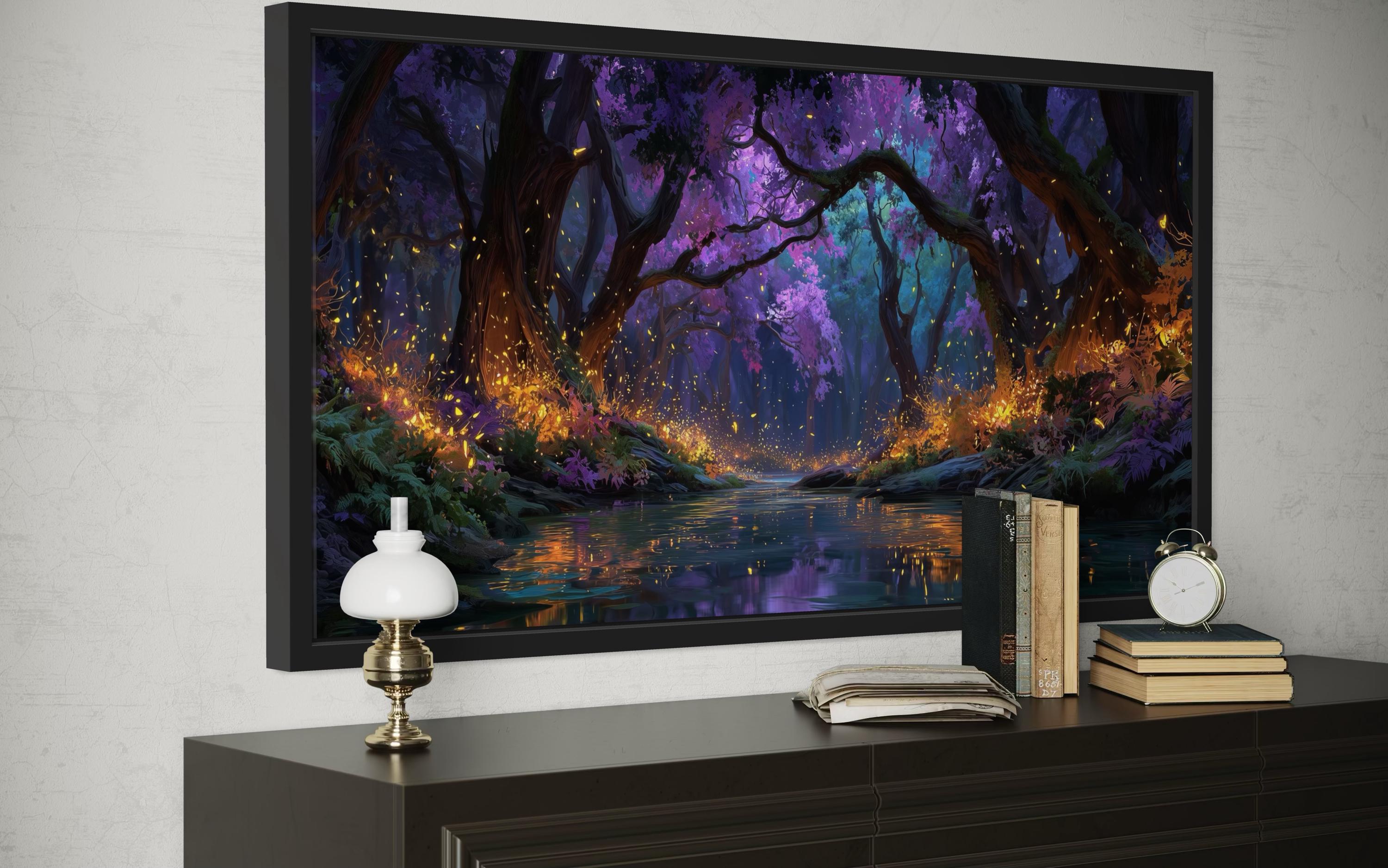 Magical Firefly Forest Wall Art – Enchanted Night Landscape Canvas ...