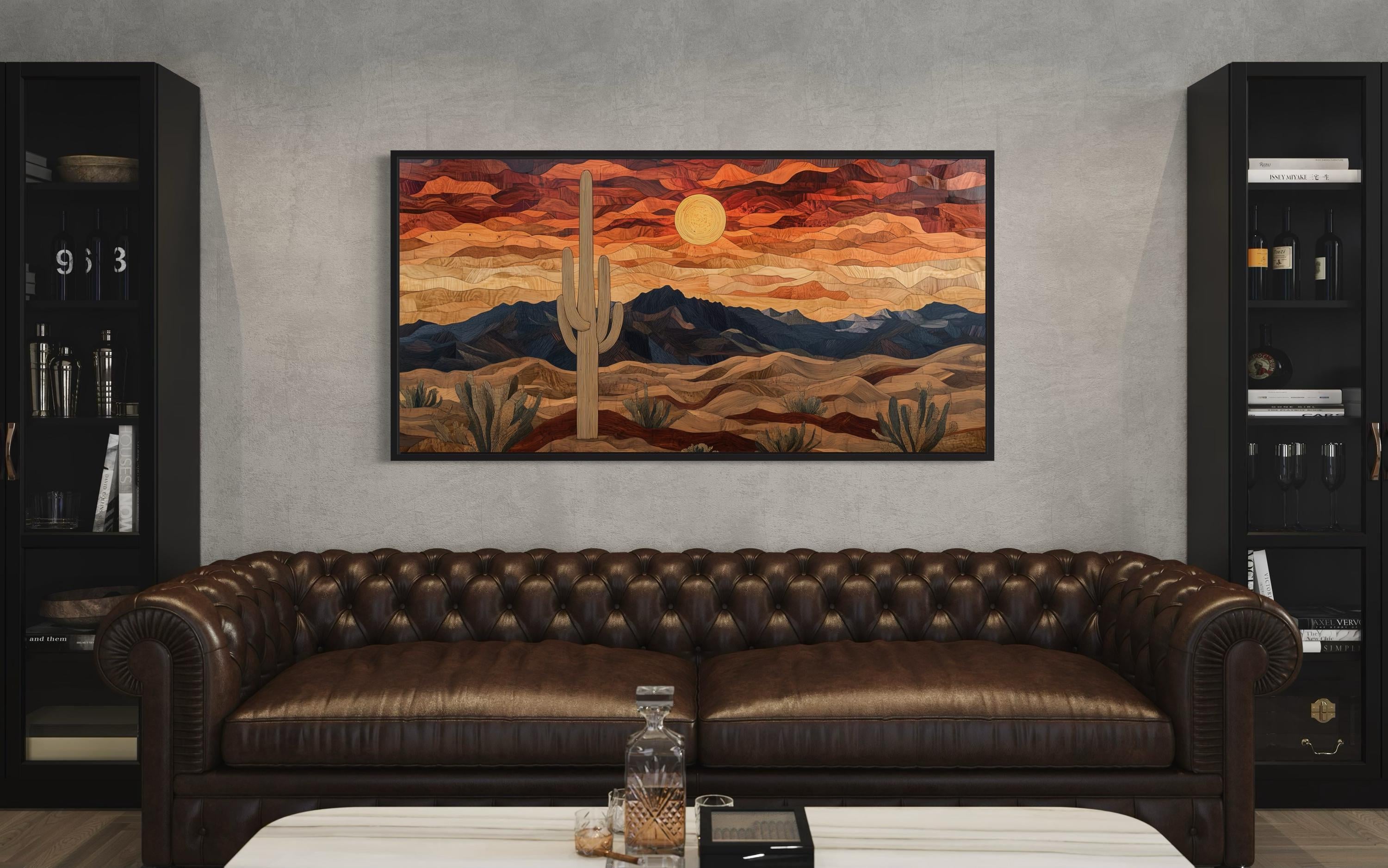 Rustic Desert Wall Art - Wood Style Southwestern Landscape Painting ...