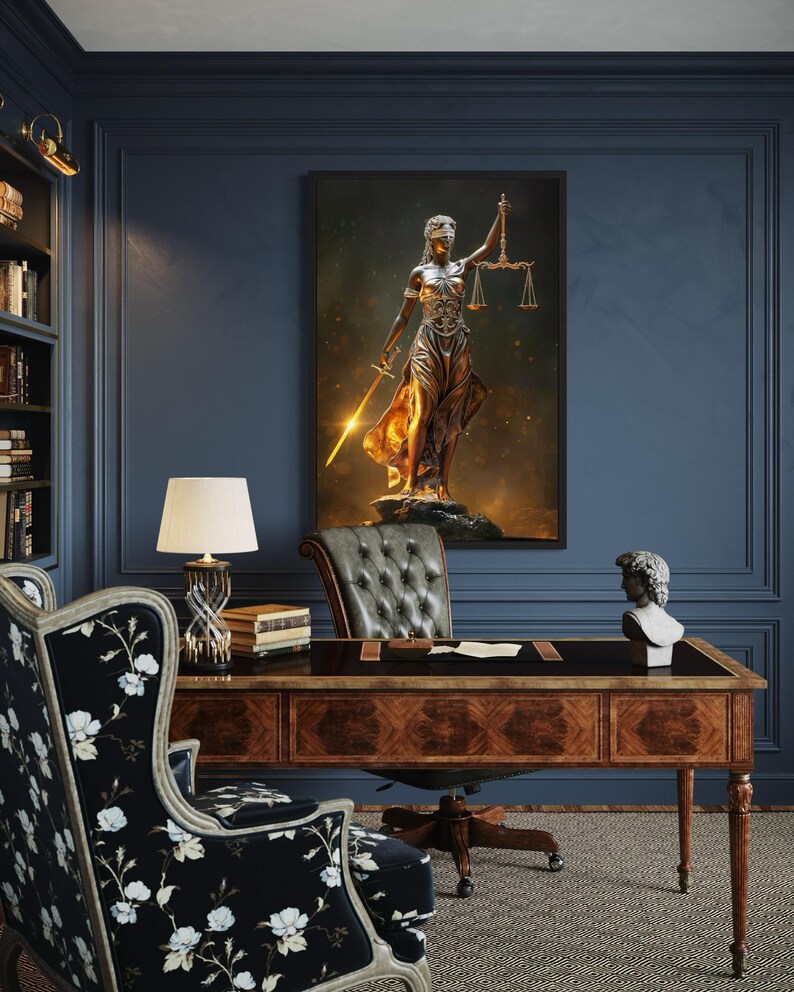 Law Wall Art Golden Lady Justice Canvas Print - Attorney Office Decor ...
