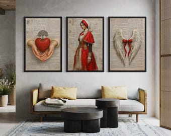 Set of 3 Nurse Wall Art Prints, Florence Nightingale, Heart in Hands, Angel Wings Medical Decor, Framed Ready To Hang