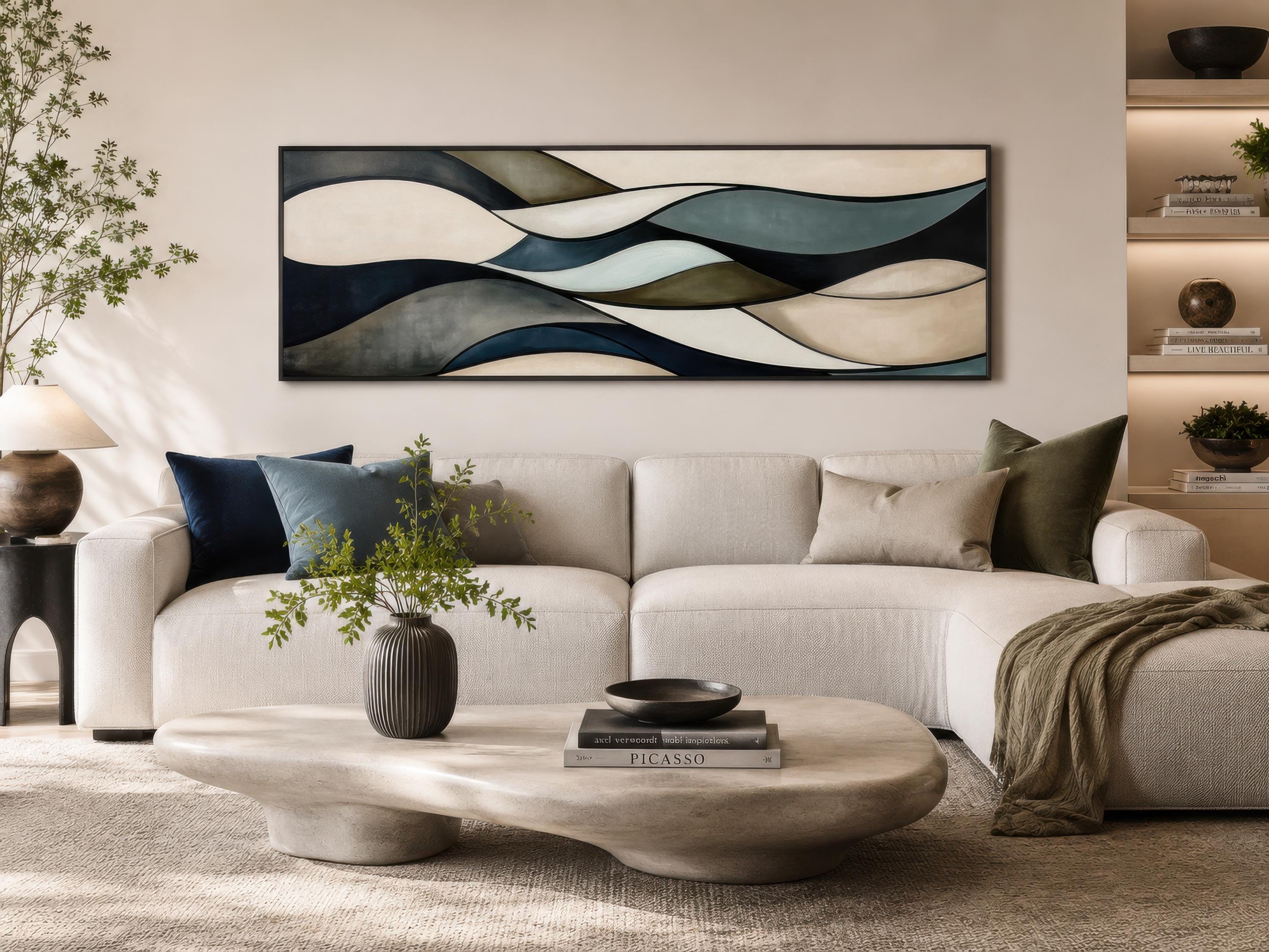 Sage Green Brown Modern Abstract Horizontal Wall Art, Long Narrow Over Bed  Earth Tone Wall Decor Framed Ready to Hang - Etsy