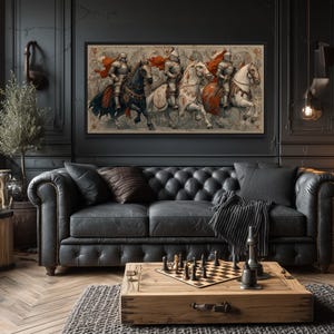 Medieval Knights Wall Art – Gothic Battle Scene Canvas Print, Armored Horsemen With Swords, Man Cave Medieval Warrior Wall Décor Bild 10