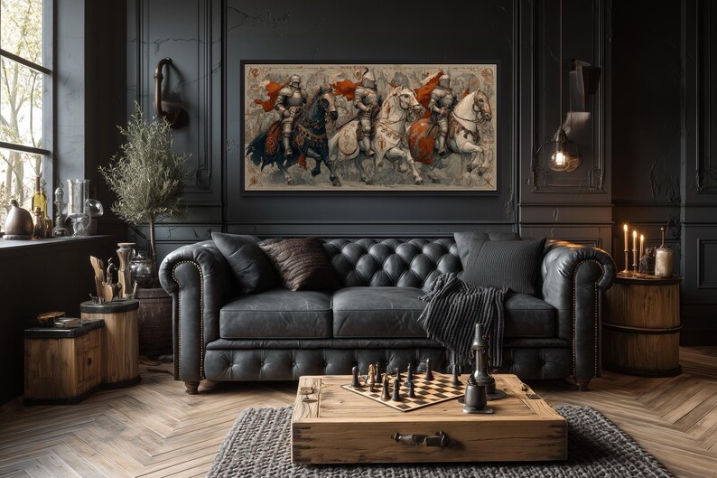 Medieval Knights Wall Art – Gothic Battle Scene Canvas Print, Armored Horsemen With Swords, Man Cave Medieval Warrior Wall Décor Bild 10