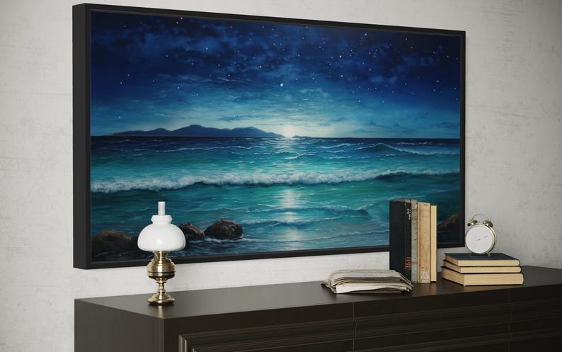 Starry Night Over Ocean Beach Wall Art Extra Large Painting Canvas ...