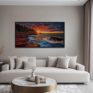Acadia National Park Sunset Photography Style Painting Canvas PRINT, Maine Landscape Wall Art Framed Unframed Ready To Hang