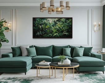 Tropical Jungle Canvas Wall Art – Lush Green Rainforest Painting for Living Room, Bedroom, or Modern Nature Inspired Decor