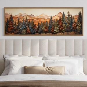 Rustic Bedroom Wall Art Above Bed Panoramic Forest Painted on Wood ...