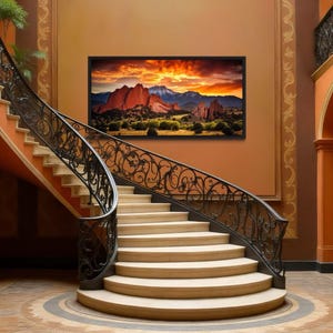 Colorado Springs Rocky Mountains Wall Art, Garden of the Gods Pikes Peak Sunset Photo Style Canvas PRINT, Framed Ready To Hang