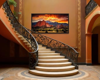 Colorado Springs Rocky Mountains Wall Art, Garden of the Gods Pikes Peak Sunset Photo Style Canvas PRINT, Framed Ready To Hang