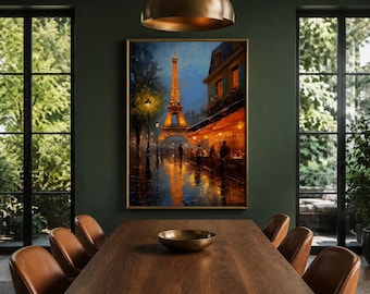 Eiffel Tower And Paris Street Cafe Oil Painting Poster Or Canvas Print -  Office, Living Room Decor Framed Unframed Ready To Hang