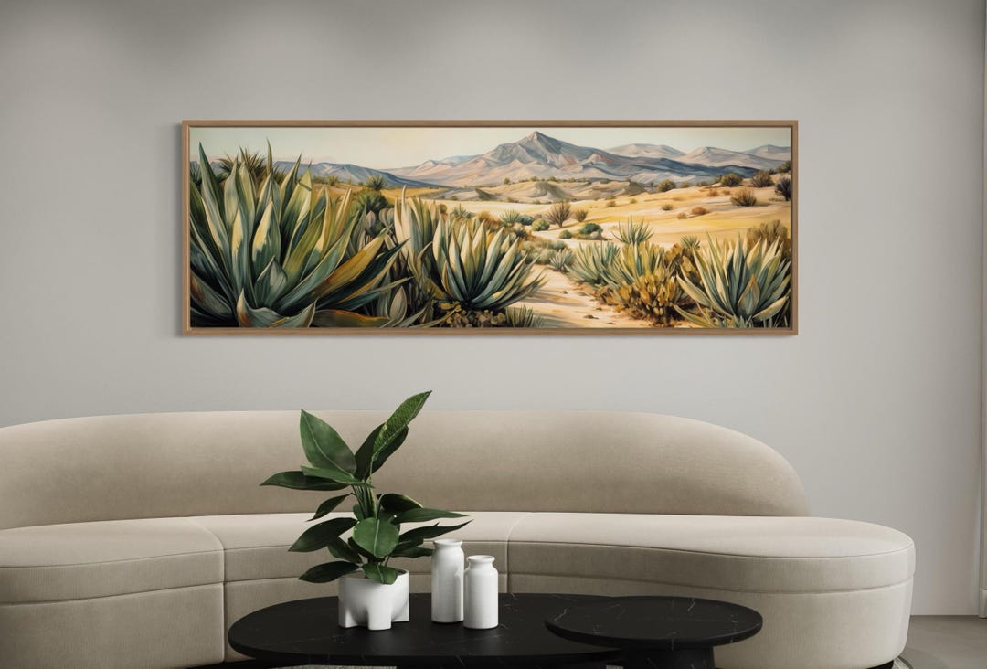 Agave Desert Landscape Wall Art, Long Horizontal Southwest Painting ...