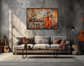 Music Room Wall Art - Musical Instruments And Notes Abstract Painting Canvas Print - Music Studio Decor   - Framed Or Unframed Ready To Hang