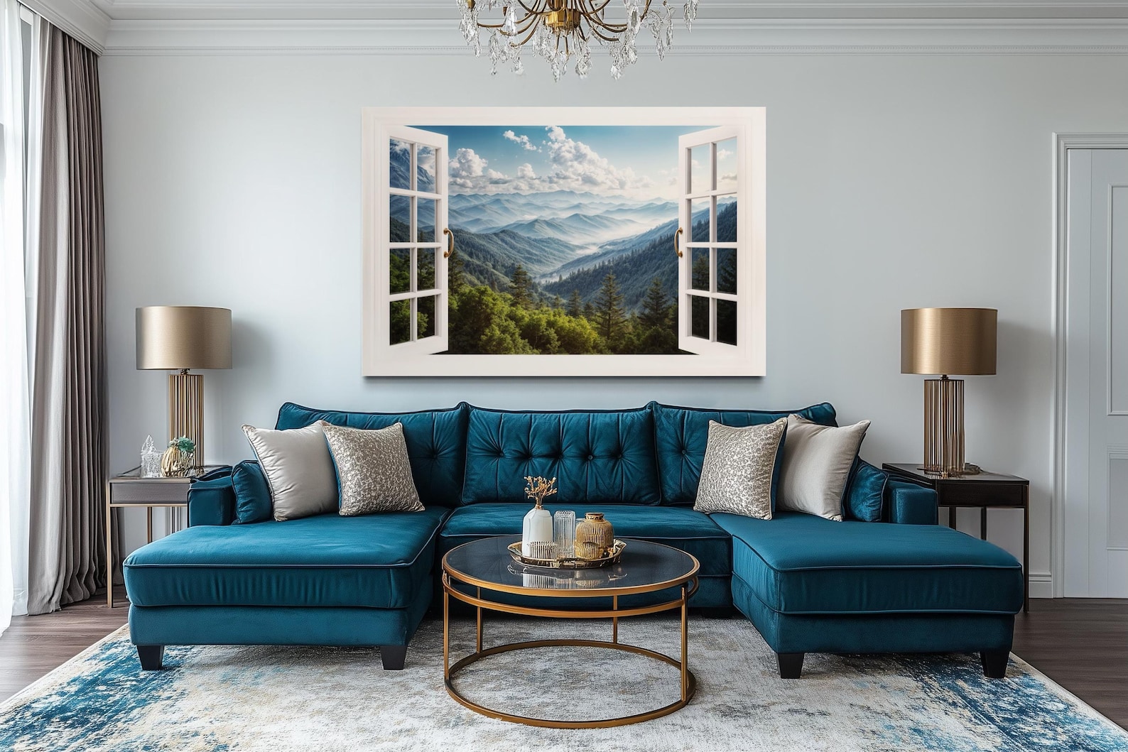 Fake Window View Canvas, Great Smokey Mountains View From Open Window ...