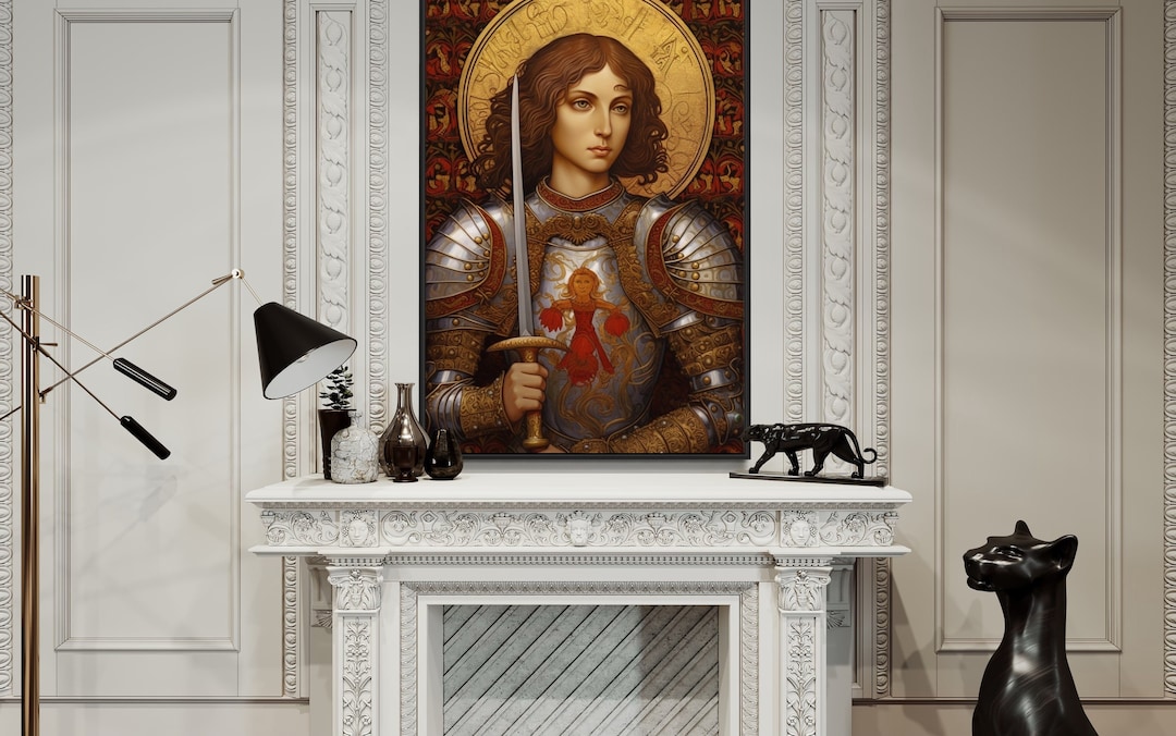 St. Joan of Arc Icon Style Portrait Print on Canvas Joan D’arc Catholic