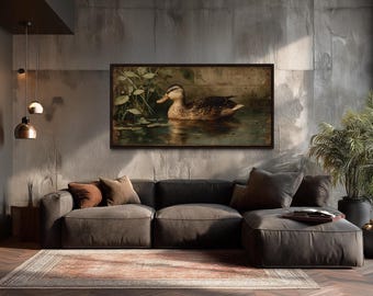 Rustic Duck Canvas Wall Art – Vintage Waterfowl Painting for Lodge, Cabin, or Farmhouse Nature Inspired Living Room Decor