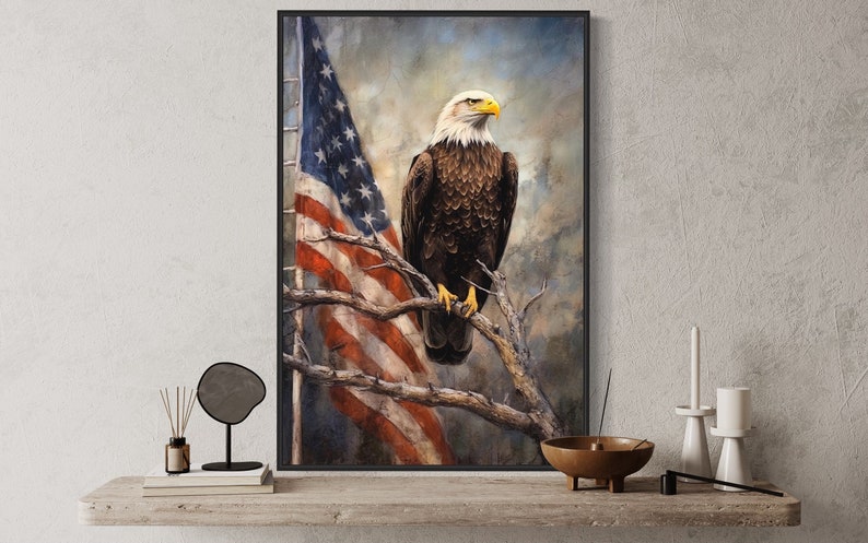 Bald Eagle With American Flag Wall Art Patriotic Eagle - Etsy
