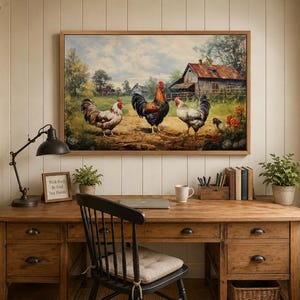 Farmhouse Wall Art, Roosters Chickens Retro Painting Canvas PRINT, Farm Wall Decor, Farm Kitchen Art Framed Unframed Ready to Hang image 18