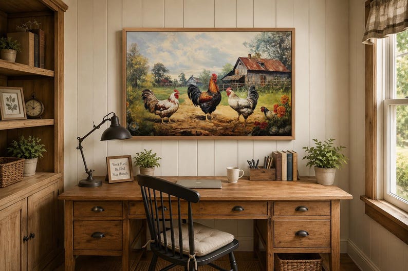 Farmhouse Wall Art, Roosters Chickens Retro Painting Canvas PRINT, Farm Wall Decor, Farm Kitchen Art Framed Unframed Ready to Hang image 18