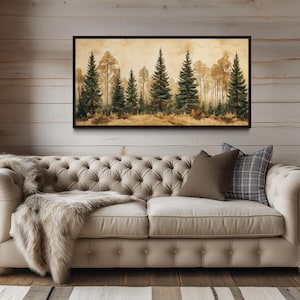 Fir Tree Forest Wall Art, Autumn Pine Woodland Painting Canvas Print, Nature Landscape Wall Decor Framed Ready To Hang