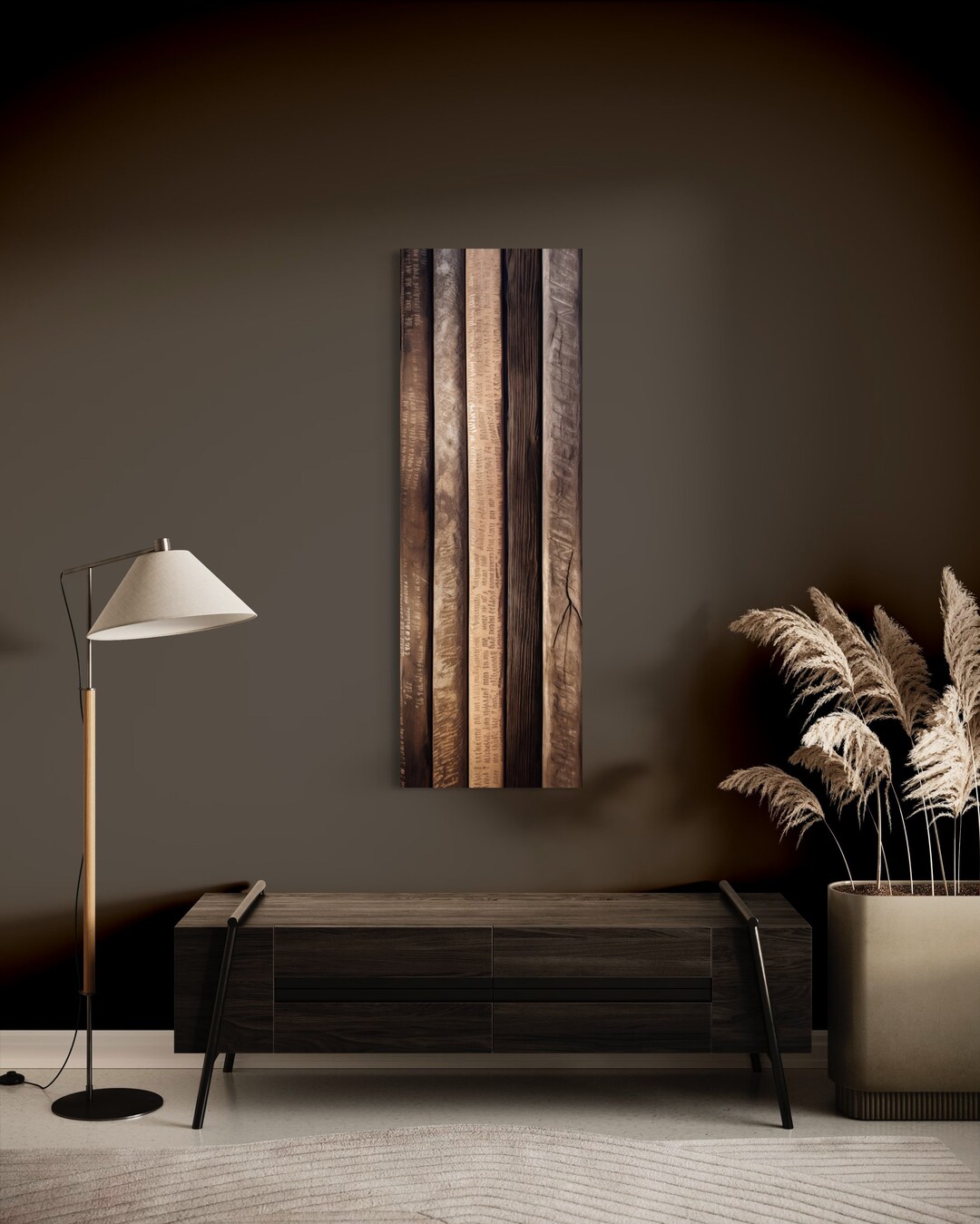 Long Narrow Vertical Wall Art Wood Planks Painting Canvas Print, Rustic